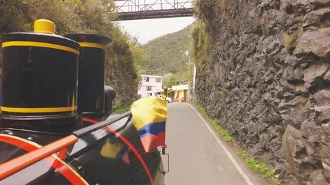 Strange Train Moving Smoothly On A Narrow Road Stock Footage 93166960