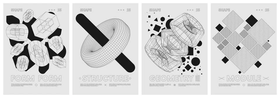 Strange wireframes extraordinary graphic assets of geometrical shapes moder.. Stock-Illustration