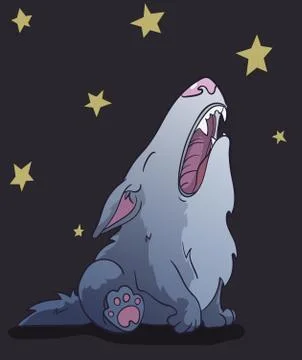 Strange wolf sitting and howling at stars 스톡 일러스트