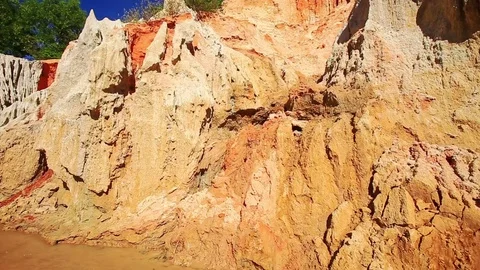Strange Yellow Orange Rock Formations Pitted by Wind Stock Footage