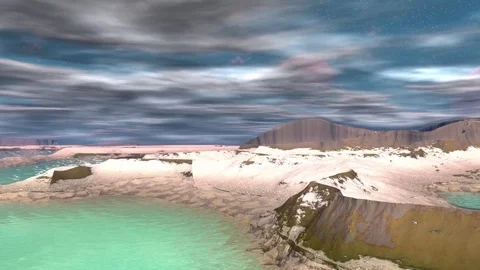 Stranger planet. Rocks and lake. Animation. 4К Stock Footage 80561405
