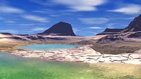 Stranger planet. Rocks and lake. Animation. 4К Stock Footage 80561429