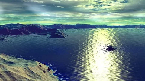 Stranger planet. Rocks and lake. Animation. 4К Stock Footage