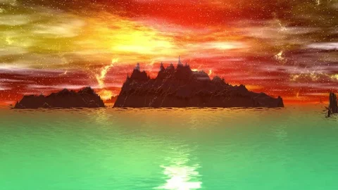 Stranger planet. Rocks and lake. Animation. 4К Stock Footage 80561435