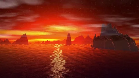 Stranger planet. Rocks and lake. Animation. 4К 스톡 동영상 80561444