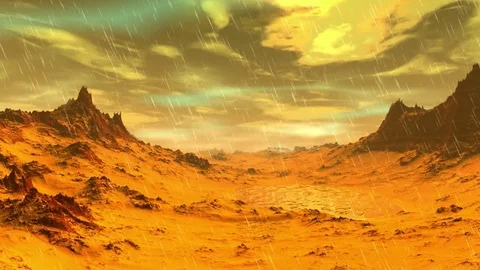 Stranger planet. Rocks and rain. Animation. 4К Stock Footage 75668696
