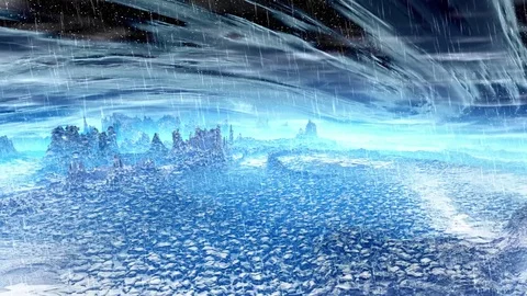 Stranger planet. Rocks and rain. Animation. 4К Stock Footage 75668725