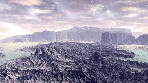 Stranger planet. Rocks and rain. Animation. 4К Stock Footage 75668750