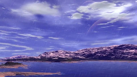 Stranger planet. Rocks and rain. Animation. 4К Vídeos de archivo 75668770