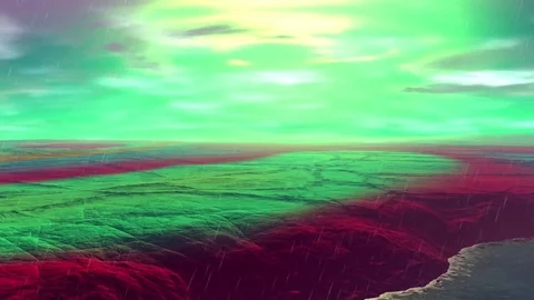 Stranger planet. Rocks and rain. Animation. 4К Stock Footage 80561404