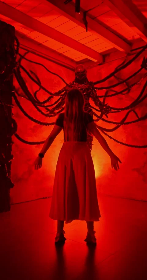 Stranger Things Fan Interacting with Vecna at Bangkok Event Stock Footage 324901118