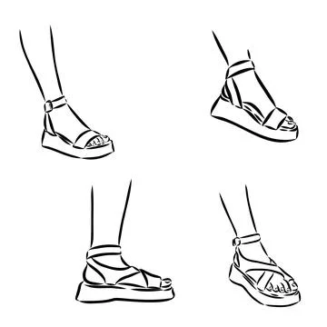 Strap sandal outline drawing vector, strap sandal in a sketch style, Ilustración de archivo