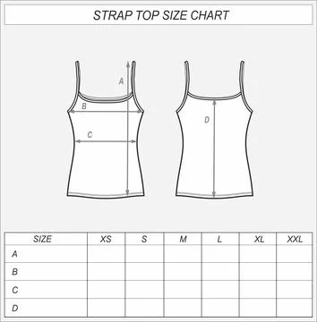 Strap top size chart. Sleeveless shirt Stock Illustration