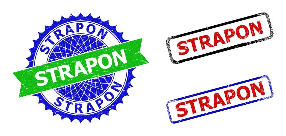 STRAPON Rosette and Rectangle Bicolor Seals with Distress Textures Stock Illustration