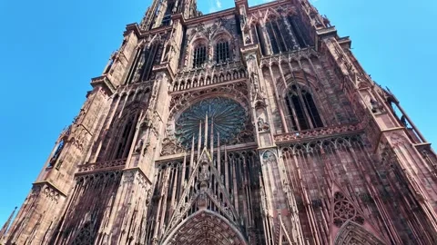 Strasbourg Cathedral Gothic Facade and Rose Window Stock Footage 337897754