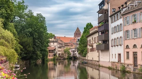 Strasbourg city skyline timelapse, Strasbourg, France 4K Time lapse Stock Footage
