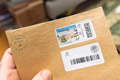 Strasbourg Postage Stamp on Brown Envelope Photos