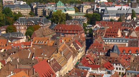 Strasbourg, top view, red roofs of houses, cars Stock Footage 67460716