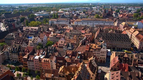 Strasbourg, top view, red roofs of houses, cars Stock Footage 67460792