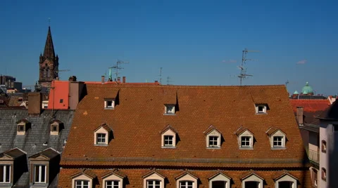 Strasbourg, top view, red roofs of houses, cars Видео 67461421