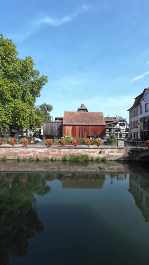 Strasbourg Waterfront and Historic Architecture Stock Footage 344129539