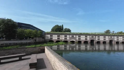 Strasbourg Waterfront and Historic Architecture Stock Footage 344129639