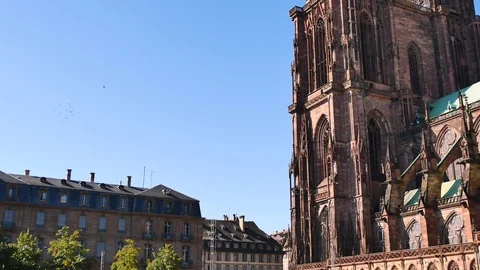 Strasbourg's cathedral façade. Stock Footage 96799130