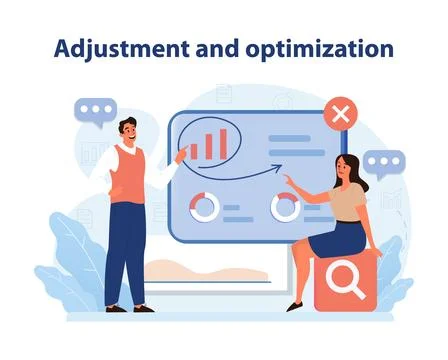 Strategic Adjustment and Optimization. A vivid vector illustration displaying. Ilustración de archivo