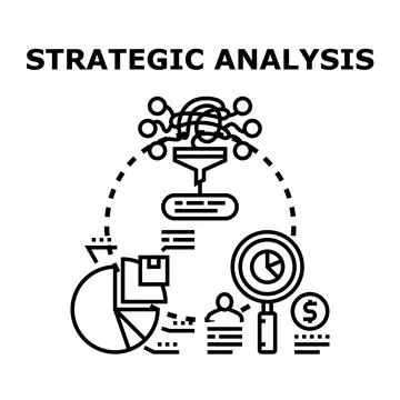 Strategic analysis process evaluating business data and insights Stock Illustration