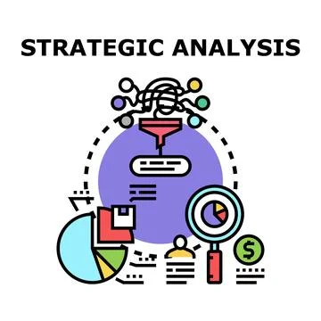 Strategic analysis process evaluating business data and insights Stock Illustration