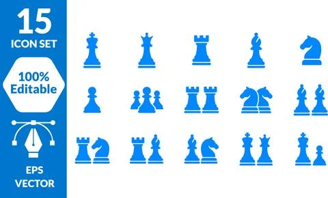 Strategic Board Game Elements: Chess Piece Vector Icon Set for Digital Design Stock Illustration