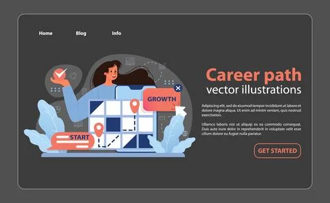 Strategic career path plotting, with a professional at the start. Ilustración de archivo
