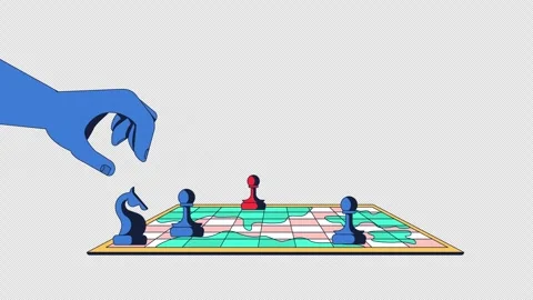 Strategic chess move on world map board cartoon animation Stock Footage 337541158