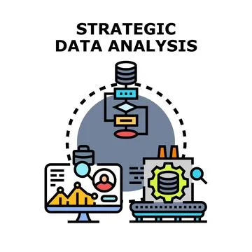 Strategic data analysis process with charts and data management Illustrazione stock