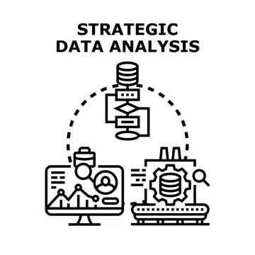 Strategic data analysis process with charts and data management Stock Illustration