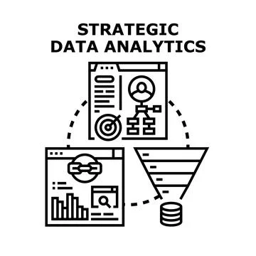 Strategic data analytics concept vector icon set Illustrazione stock