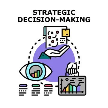 Strategic decision making process analyzing business success and planning Stock Illustration
