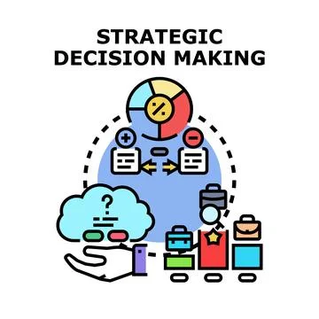 Strategic decision making process with business analysis Stock Illustration