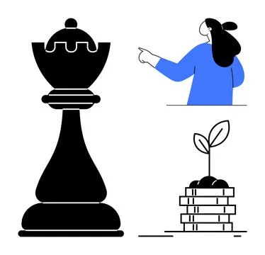 Strategic Decision Making Visual with Chess Piece, Person, and Growth Concept Stockillustratie