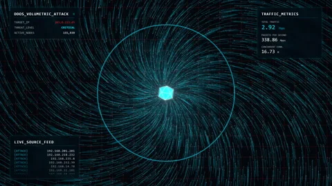 Strategic Distributed Node Swarm: Cyan Data HUD Stock-Footage 334004699