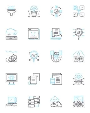 Strategic evaluation linear icons set. Assessment, Analysis, Appraisal Illustrazione stock