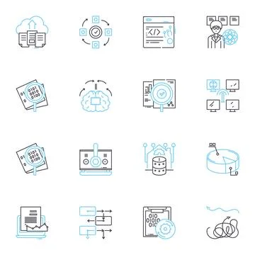 Strategic evaluation linear icons set. Assessment, Analysis, Appraisal Illustrazione stock