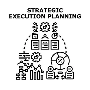 Strategic execution planning process with business data analysis Stock Illustration