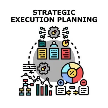 Strategic execution planning process with business data analysis Stock Illustration
