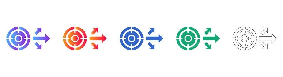 Strategic Goal Diversification and Multiple Paths Icon Set Stock Illustration