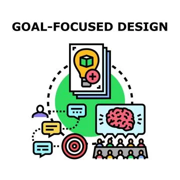 Strategic goal focused design process achieving target objectives Stock Illustration