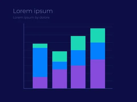 Strategic goal progress tracking stacked bar dark chart template Stock Illustration