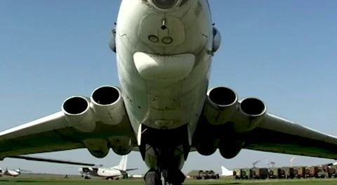 Strategic jet bomber M-4 (NATO - Bizon-A) Front rack with four wheels on trolley Stock Footage 171814290