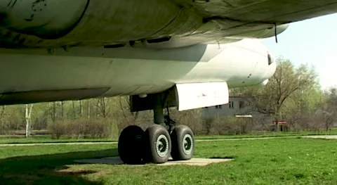 Strategic jet bomber M-4 (NATO - Bizon-A).Front landing gear with four wheels Stock Footage 175829420