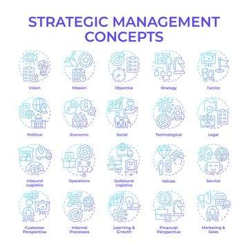 Strategic management blue gradient concept icons Stock Illustration